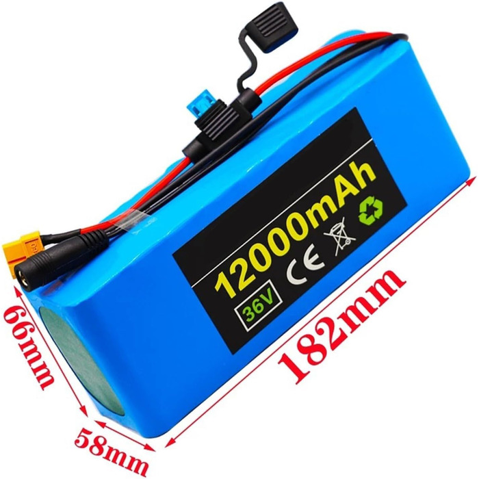 Універсальний акумулятор для електровелосипеда/педелека 36V 12Ah Літій-іонний акумулятор 10S3P з вбудованою системою управління будинком (BMS) для самобалансуючих електровелосипедів та самокатів, включаючи зарядний пристрій з Т-подібним штекером 36V 12Ah