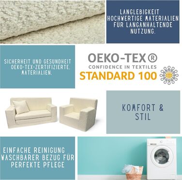 Дитячий диван FORTISLINE, розкладний, тканина з плюшевим мишеням - ігровий диванчик для дітей з функцією сну - дитячий диванчик 83x47x43 см - м&39який пінний диванчик-ліжко, сертифікований Oeko-TEX, бежевий