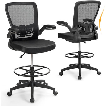 Робоче крісло COSTWAY, офісне крісло з відкидними підлокітниками та регульованою опорою для ніг, висота сидіння 55-75 см, високе поворотне крісло, ергономічне комп&39ютерне крісло, письмове крісло з високою спинкою, висота сидіння 55-75 см