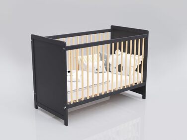 Дитяче ліжечко/спальне місце Love For Sleep 120x60 см із захисним бар&39єром, трансформоване, дитяче ліжко Tokyo кольору антрацит-сосна, дерев&39яне дитяче ліжко - Дитяче ліжко, трансформоване ліжечко, чорне