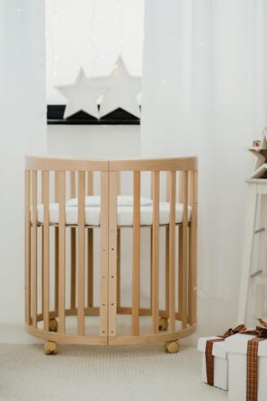 Дитяче ліжко Waldin Oval, комплект трансформованого 7-в-1, ліжечко, дитяче ліжечко з матрацом, пеленальний столик, приліжкове ліжечко, натуральне дерево, комплект тканини не входить до комплекту