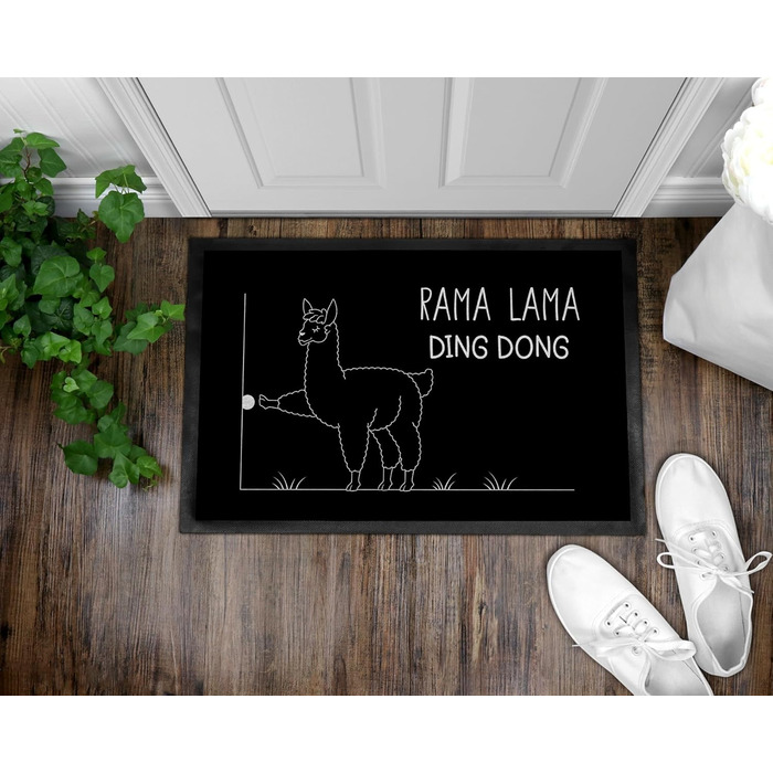Кумедний килимок для дверей з написом - Rama Lama Ding Dong Alpaca II - для використання в приміщенні - нековзний та миється - 60x40 см, 3