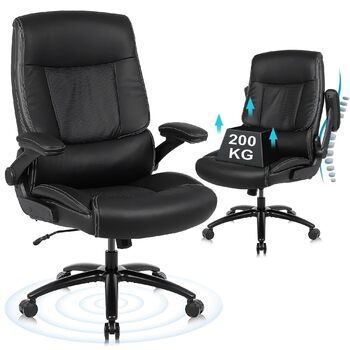 Офісне крісло Youhauchair 200 кг для важких людей, крісло керівника зі штучної шкіри, ергономічне офісне крісло з відкидними підлокітниками, письмове крісло для домашнього офісу, чорне