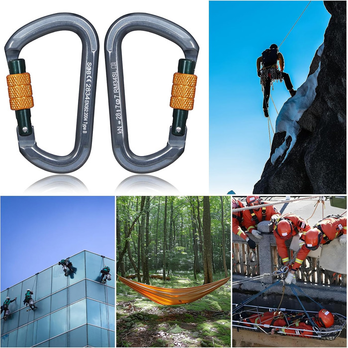 Карабін SOB для альпіністського спорядження, алюмінієвий карабін для гамаків, гойдалок, кемпінгу, риболовлі, спорядження для активного відпочинку 28KN 2PACK 28KN-4PACK
