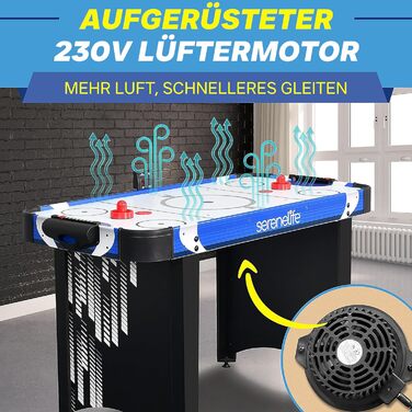 Аерохокейний стіл SereneLife з повітряними шайбами Ігровий стіл для повітряного хокею, ідеальний як ігровий стіл Настільний хокей для розваг Настільні ігри з повітряними шайбами та слайдерами Міцні столи для повітряного хокею для дітей та дорослих, синій 