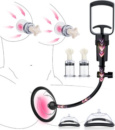 Комплект вагінального насоса з 2 присосками для сосків для жінок, вагінальний насос, секс-іграшка для самостійного використання, секс-іграшка з кліторальною присоскою для жінок та пар, набір секс-іграшок БДСМ з присосками для сосків та 3 сильними присоска