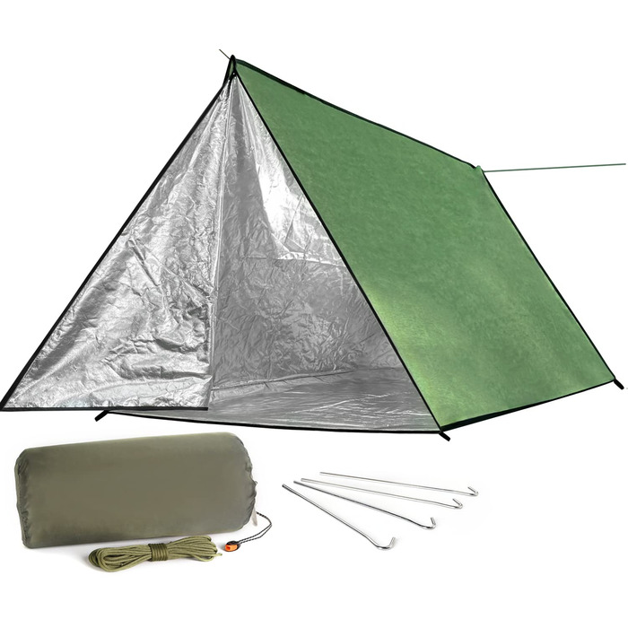 Надзвичайно великий багаторазовий намет для виживання на блискавці для кемпінгу, походів, бушкрафту та надання першої допомоги зеленого кольору