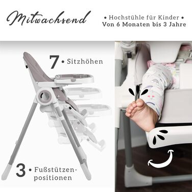 Дитячий стільчик для годування Sweety Fox з функцією нахилу - Висувний і складаний, стільчик з ременями безпеки - Зростаючий стіль
