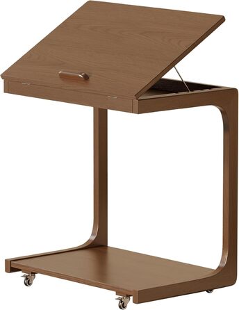 Дерев&39яний журнальний столик, диванний столик на колесах, С-подібна форма, мобільний журнальний столик, 60Ш x 40Г x 63В см, журнальний столик для вітальні для кави та ноутбука (горіхово-коричневий) Горіхово-коричневий 60Ш x 40Г x 63В см