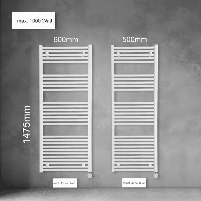Електричний радіатор для ванної кімнати anapont з WiFi та Bluetooth 1475x600 - чорний прямий - рушникосушка - електричний обігрівач для ванної кімнати - рушникосушка - Зроблено в Німеччині Чорний 1475в x 600вт