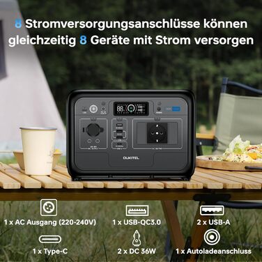 Портативна електростанція OUKITEL P800E 800 Вт, сонячний генератор-накопичувач енергії 512 Втгод LiFePO4 з піковою вихідною потужністю 1600 Вт змінного струму, PD100 Вт Type-C, швидка зарядка 0-100 за 1 годину, для подорожей, кемпінгу, відключень електрое