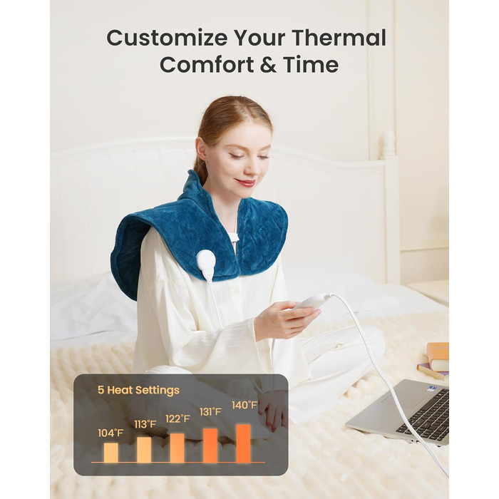Грілка для шиї та плечей вагою 1170 г 5 режимів нагріву, 4 таймери, автоматичне вимкнення ідеально підходить для знеболення та як подарунок для жінок, чоловіків, мам і тат 19 дюймів * 22 дюйми