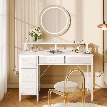 Письмовий стіл Rolanstar з 5 шухлядами, комп&39ютерний стіл з розетками, ігровий стіл зі світлодіодним освітленням, підставка для монітора, для домашнього офісу, спальні, вітальні, офісу (білий, 100) Білий 100