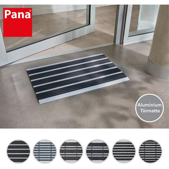 Алюмінієвий килимок для дверей PANA (39x60 см) Вуличний килимок для дверей Килимок для бруду Вуличний килимок для дверей зі вставками з голчастого фетру Килимок для підлоги Колір Чорний 39 x 60 см Чорний