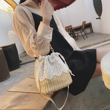 Солом'яні сумки через плече, жіноча сумка з верхньою ручкою літня пляжна сумочка через плече