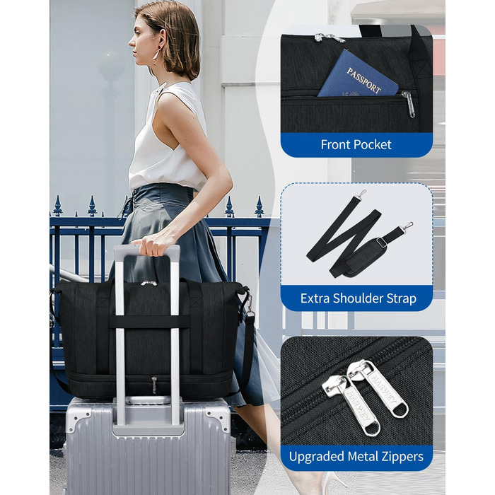 Ручна поклажа Narwey Ryanair 40x30x20, Маленька спортивна сумка на вихідні для жінок, Дорожня сумка-ручна поклажа для літаків, Ручна поклажа Easyjet 45x36x20, Лікарняна сумка для пологів для чоловіків (чорна)