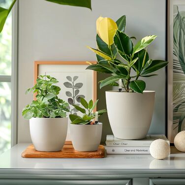 Квітковий горщик із самополивом 18 см з індикатором води, набір з 4 білих квіткових горщиків, самополивний кашпо з резервуаром для води для використання в приміщенні та на вулиці, білий, 18,5*16 см, 4U