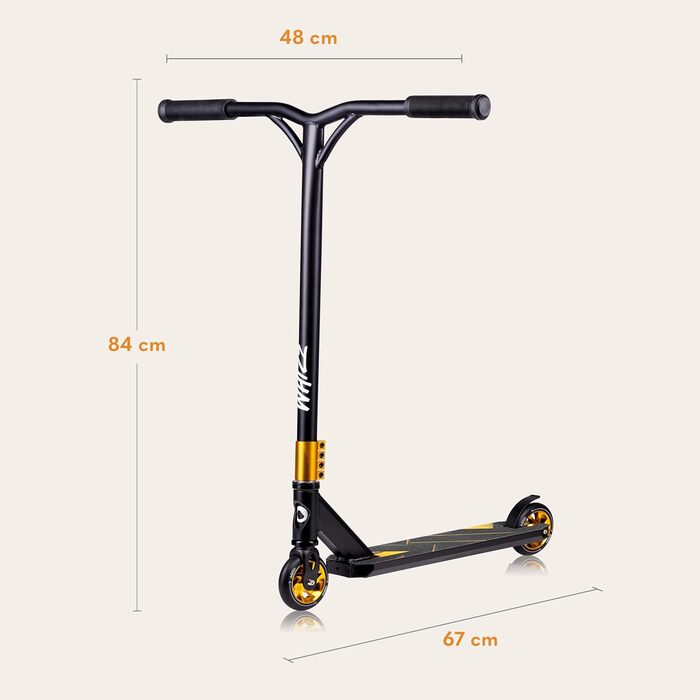 Трюковий самокат LIONELO WHIZZ, підшипники ABEC-9, алюмінієва дека, система компресії HIC, колеса 110 мм, широкий T-подібний кермо, гальмо Flex Fender MN Steel, унікальний дизайн, чорний L