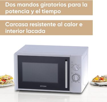 Мікрохвильова піч SEVERIN, Мікрохвильова піч для розморожування та нагрівання, Мікрохвильова піч з поворотним столом для рівномірного розподілу тепла, Білий, MW 7772 28 л, Срібло, Соло
