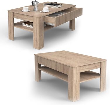 Журнальний столик Vicco Milan, стіл для вітальні з шухлядою, Сонома, 92,2 x 65 см