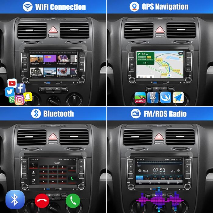 Автомагнітола CAMECHO Android 13 для VW Golf 5 Golf 6 Skoda Polo Passat Tiguan Touran з Carplay/Android Auto/Mirrorlink, 7-дюймовий ємнісний сенсорний екран з WiFi GPS FM Bluetooth-P2 P3264G 4-ядерний Carplay32EQ, 264G