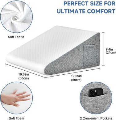 Ортопедична клиноподібна подушка для ліжка від апное сну з регульованою подушкою, клиноподібні подушки для кислотного рефлюксу, полегшення болю в спині, хропіння, підняття ніг з чохлом, що прається, сон після операції темно-сірого кольору без додаткової п