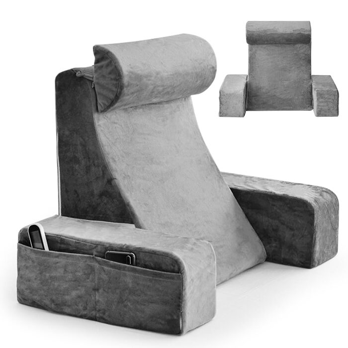 Подушка для читання для ліжка та дивана, подушка для спини для читання та перегляду телевізора зі знімним потиличним валиком та підлокітником, комфортна подушка для читання для дорослих, подушка для читання для ліжка, дивана або спинки підлоги