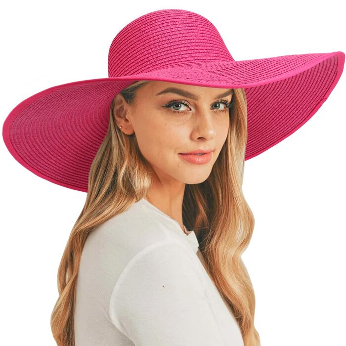 Жіночий солом&39яний капелюх із широкими полями, складний захисний пляжний капелюх, елегантний літній капелюх, сонцезахисні капелюхи UPF 50, один розмір, , великий бантик, солом&39яний капелюх темно-рожевий