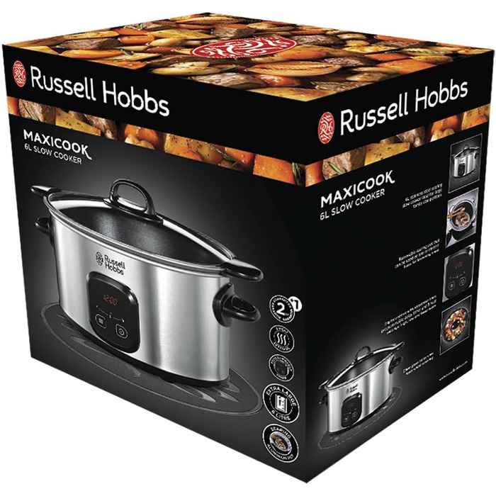 Повільноварка Russell Hobbs каструля з антипригарним покриттям 6 л XL, програмований таймер/час приготування Maxicook (3 налаштува