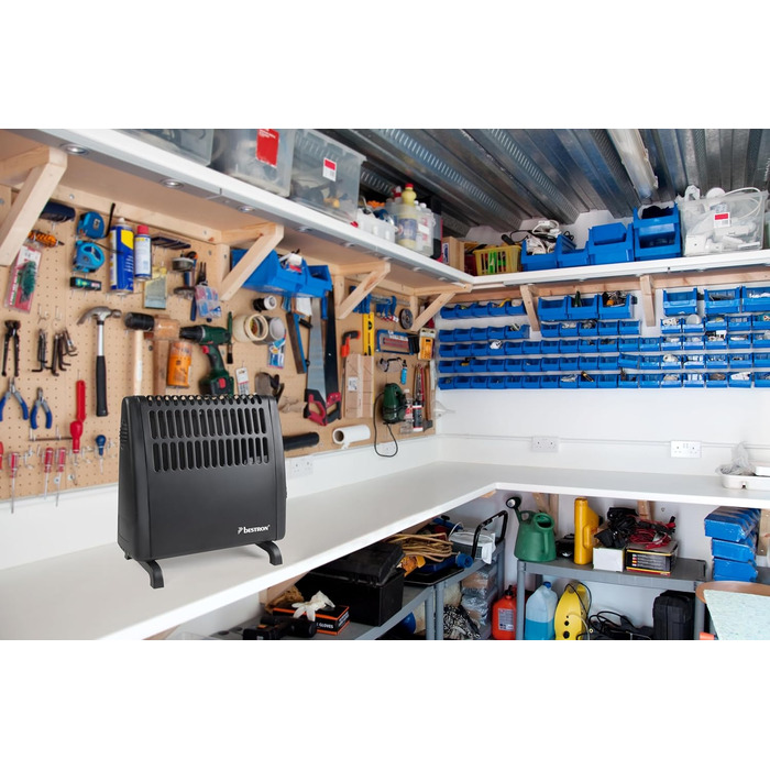 Електричний захист від замерзання Bestron, пристрій захисту від замерзання зі змінним термостатом та автоматичним вимиканням, клас захисту IP24, також підходить для гаражів, караванів, інструментальних сараїв та садових сараїв, 400 Вт, чорний