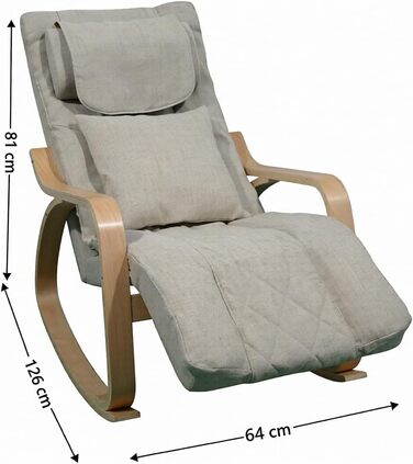 Масажне крісло-гойдалка, крісло-реклайнер, крісло для телевізора з 3-зонним масажем, масажне крісло з функцією підігріву, регульований підголівник та підставка для ніг, знімний чохол, вантажопідйомність 150 кг, бежевий