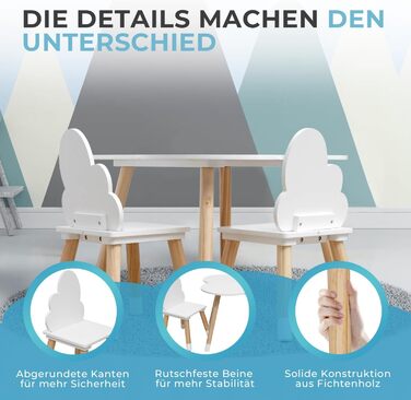 Дитячий комплект столу та стільців Rebecca Mobili, стільці та столик для дитячої кімнати, світло-коричневий та білий, МДФ, скандинавський стиль - Розмір 44 x 60 x 60 см / 50 x 25 x 25 см - Арт. RE6733