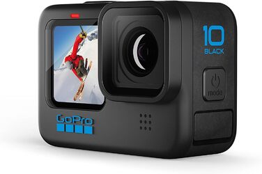 Чорна водонепроникна екшн-камера GoPro HERO10 із РК-дисплеєм на передній панелі та сенсорною задньою панеллю, 5.3K60 Ultra HD Video, 23MP фото, пряма трансляція 1080p, веб-камера, стабілізація