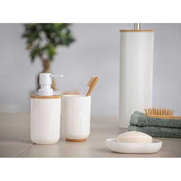 Мильниця Posa White - Мильниця, пластикова, 12 х 2,5 х 9 см, біла, біла/бамбук, 2,5 х 9 х 12 см