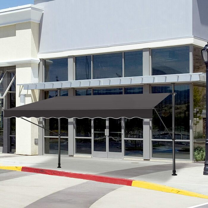 Тент, тент із затискачем, балконний сонцезахисний тент, висувний, регульований вручну за допомогою ручної ручки, стійкий до ультрафіолету, сонцезахист, 100 поліестер, для внутрішніх дворів, балконів, ресторанів, кафе, темно-сірий, 300 x 120 см