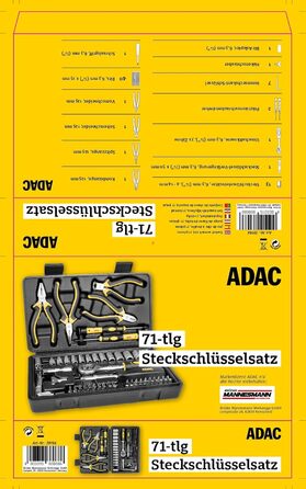 Набір торцевих ключів ADAC 71 предмет кейс з тріскачкою, головками та бітами, виготовлений зі сталі хром-ванадію, міцний та довговічний, для автомобіля, майстерні та домашнього використання, в надійному кейсі для зручного зберігання M29164