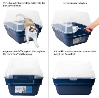 Котячий туалет Petfamily 3-в-1 з кришкою, великий, темно-синій, 55x45x44 см