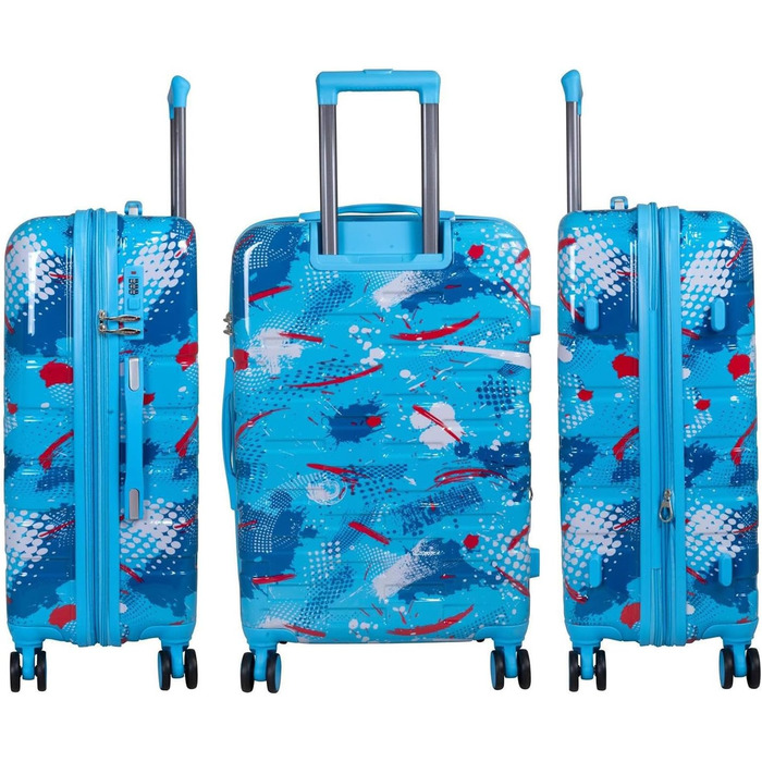 Валіза-тролей Cespara з твердим корпусом для ручної поклажі, з сучасним малюнком - колір світло-блакитний - розмір M