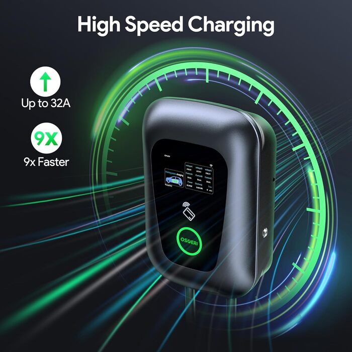 Зарядні пристрої для електромобілів Osoeri, 5 м зарядні пристрої для кабелю типу 2 з RFID та управлінням через додаток, 32 А заряд