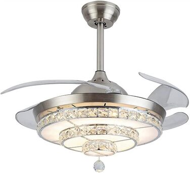 Тихий вентилятор лампа Кришталевий світлодіодний стельовий вентилятор з пультом дистанційного керування висувним невидимим лезом р