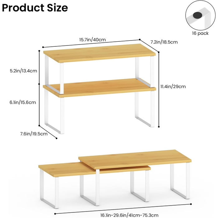 Бамбукова підставка для спецій CADUKE, 4-елементний органайзер для шафи, кухонний органайзер з металевим каркасом, кухонна полиця для шафи, стільниці, шафи, білий