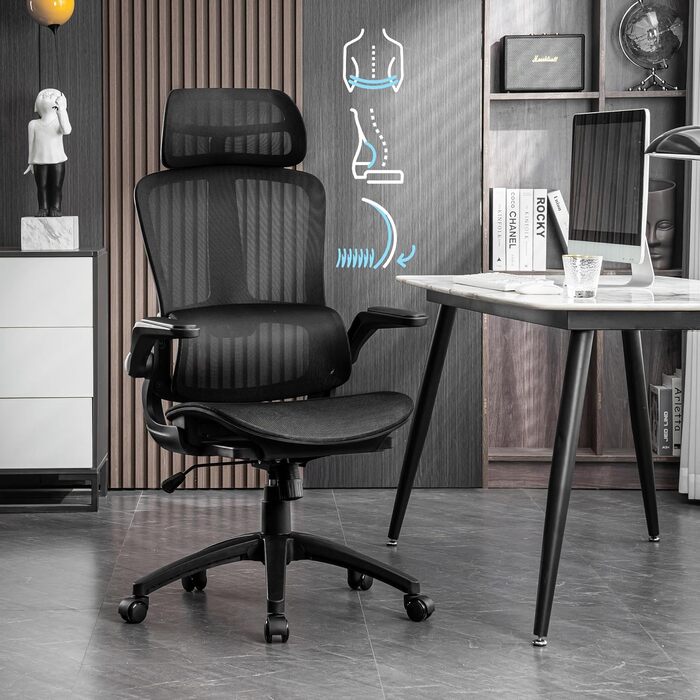 Ергономічне офісне крісло з адаптивною поперековою опорою, крісло керівника з карбонової сітки, комп&39ютерне крісло з високою спинкою та сидінням-водопад, вантажопідйомність 150 кг. Нейлон.