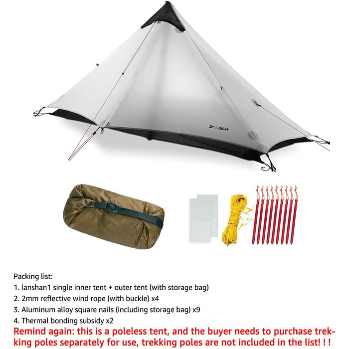 Ультралегкий намет 3/4 сезону Портативний туристичний намет для 1 особи 15D силіконове покриття Водонепроникний двошаровий намет без чохла для кемпінгу, скелелазіння, походів, сірий 3 сезони, 3F Lanshan1