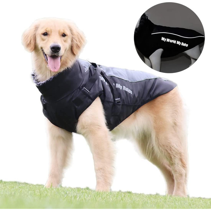 Водонепроникна зимова куртка для собак зі шлейкою, захистом для живота, жилетом для домашніх тварин на блискавці, світловідбиваючою та вітрозахисною курткою для собак середнього та великого розміру 2XL-6XL (3XL)