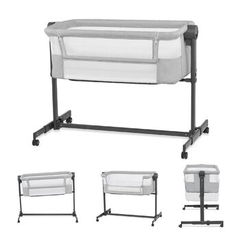 В-1 приліжкове ліжечко, дорожнє ліжечко з матрацом та простирадлом, 5-рівневе регулювання висоти матраца, 4 колеса з гальмами, м&39який матеріал, легка конструкція, сірий Neste Grey, 2 2-