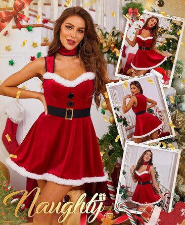 Сексуальна нічна сорочка RSLOVE Санта, без рукавів, червоний, M