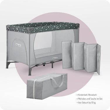 Дитяче ліжечко Momi BELOVE для дітей вагою до 15 кг, Ш65 x Д125 x В78 см (складається 21 x 23 x 80 см), дитяче ліжечко з матрацом, 2 колеса, сумка для транспортування сірого кольору