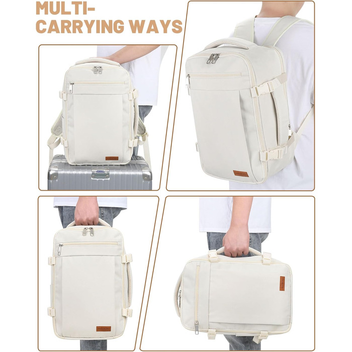 Рюкзак для ручної поклажі Ryanair 40x20x25, поклажа під сидінням, максимальний розмір поклажі для подорожей у салоні, сумка для перельоту, сумка для багажу на вихідні з плечовим ременем, сумка-дама, спортивна сумка - 20 л, колір слонової кістки 40x20x25 с