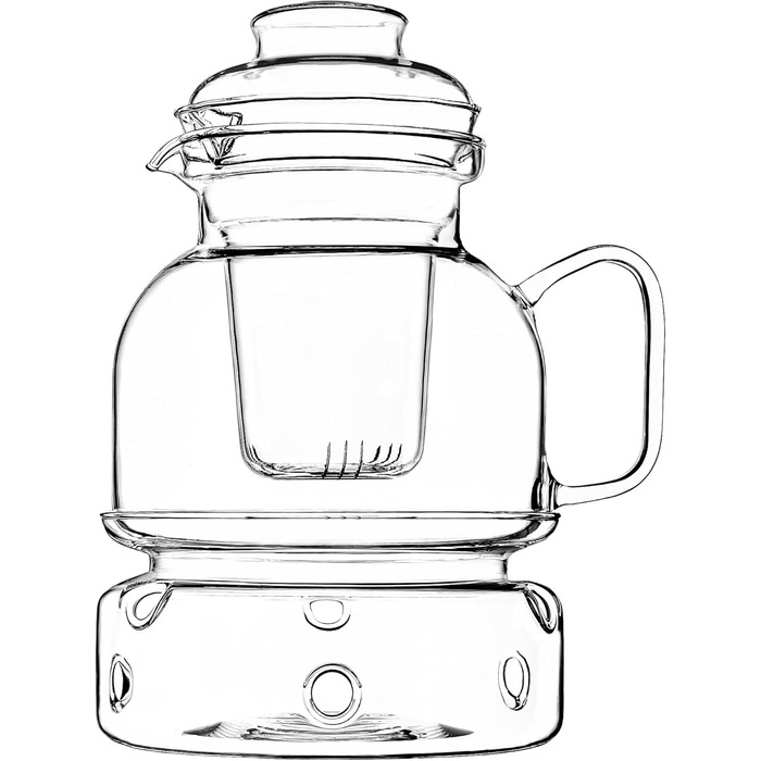 Заварник скляний 1.5л з підставкою та ситечком, чайник з термоізолятором, скляний чайник з фільтром для розсипного чаю, чайний сервіс (з ситечком) 1.5л