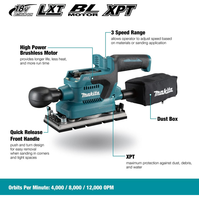 Акумуляторна орбітальна шліфувальна машина Makita DBO380Z 18В (без акумулятора, без зарядного пристрою), бензинова/чорна одинарна